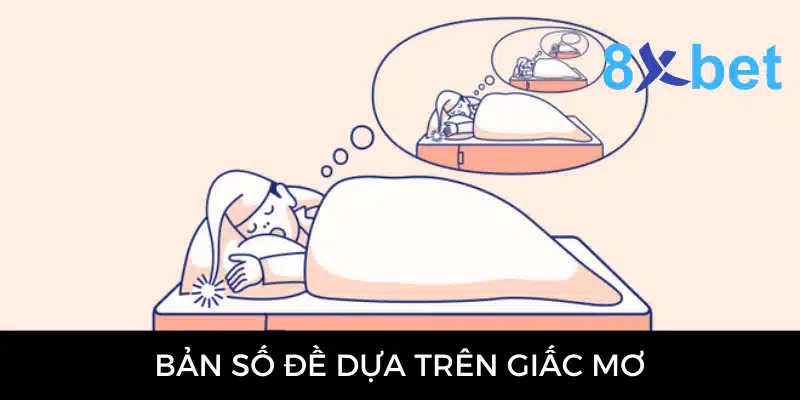 Hình minh họa người đang ngủ với bong bóng giấc mơ và dòng chữ bản số đề dựa trên giấc mơ