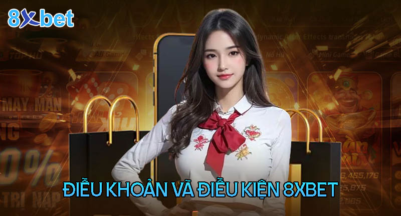 Cô gái mặc sơ mi trắng thắt nơ đỏ trong banner điều khoản và điều kiện 8XBET