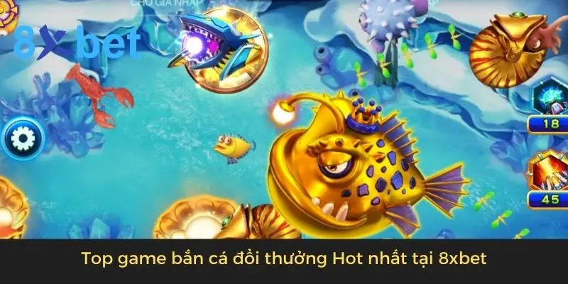 Cá lồng đèn vàng đội vương miện cùng cá mập máy trong game bắn cá đổi thưởng