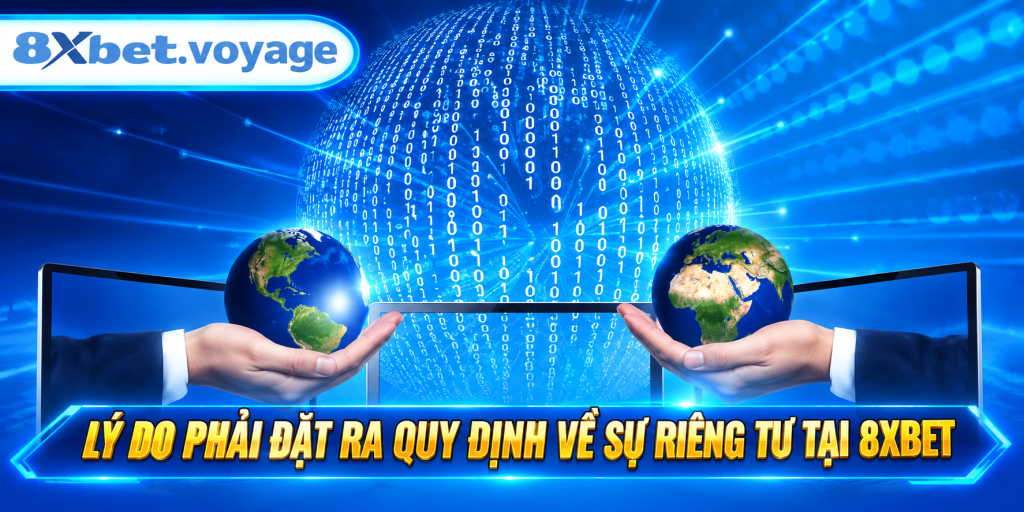 Hai bàn tay nâng quả địa cầu trước màn hình dữ liệu nhị phân