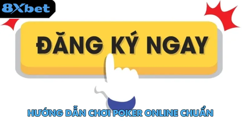 Bàn tay nhấn nút Đăng Ký Ngay màu vàng để bắt đầu chơi poker online
