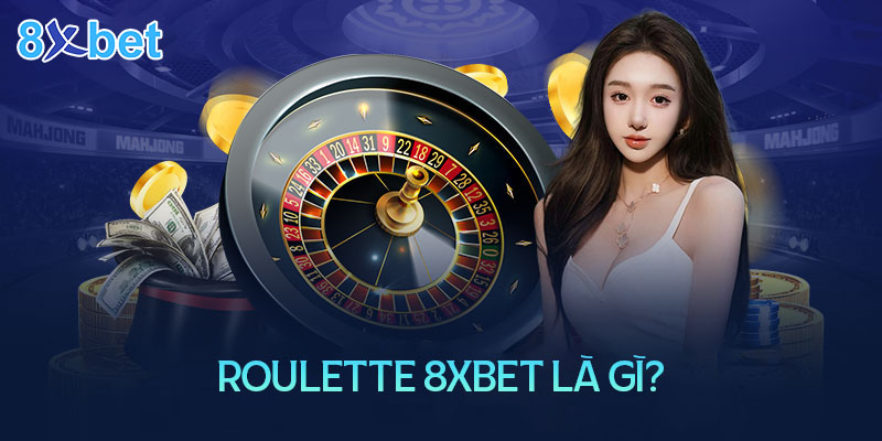 Banner Roulette 8XBET là gì với vòng quay roulette và đồng xu vàng